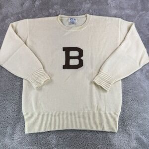 Varsity Athletic Wool Sweater Men's XL Cream Letterman B Knit Crewneck - READ